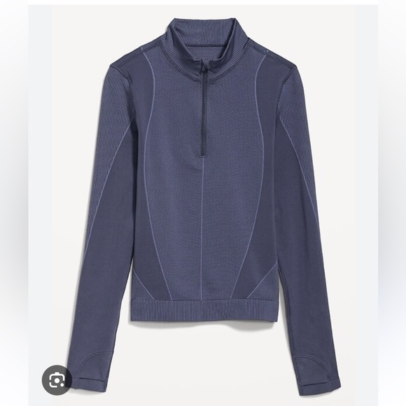 Seamless Quarter Zip Rib-Panelled Top - Picture 1 of 7